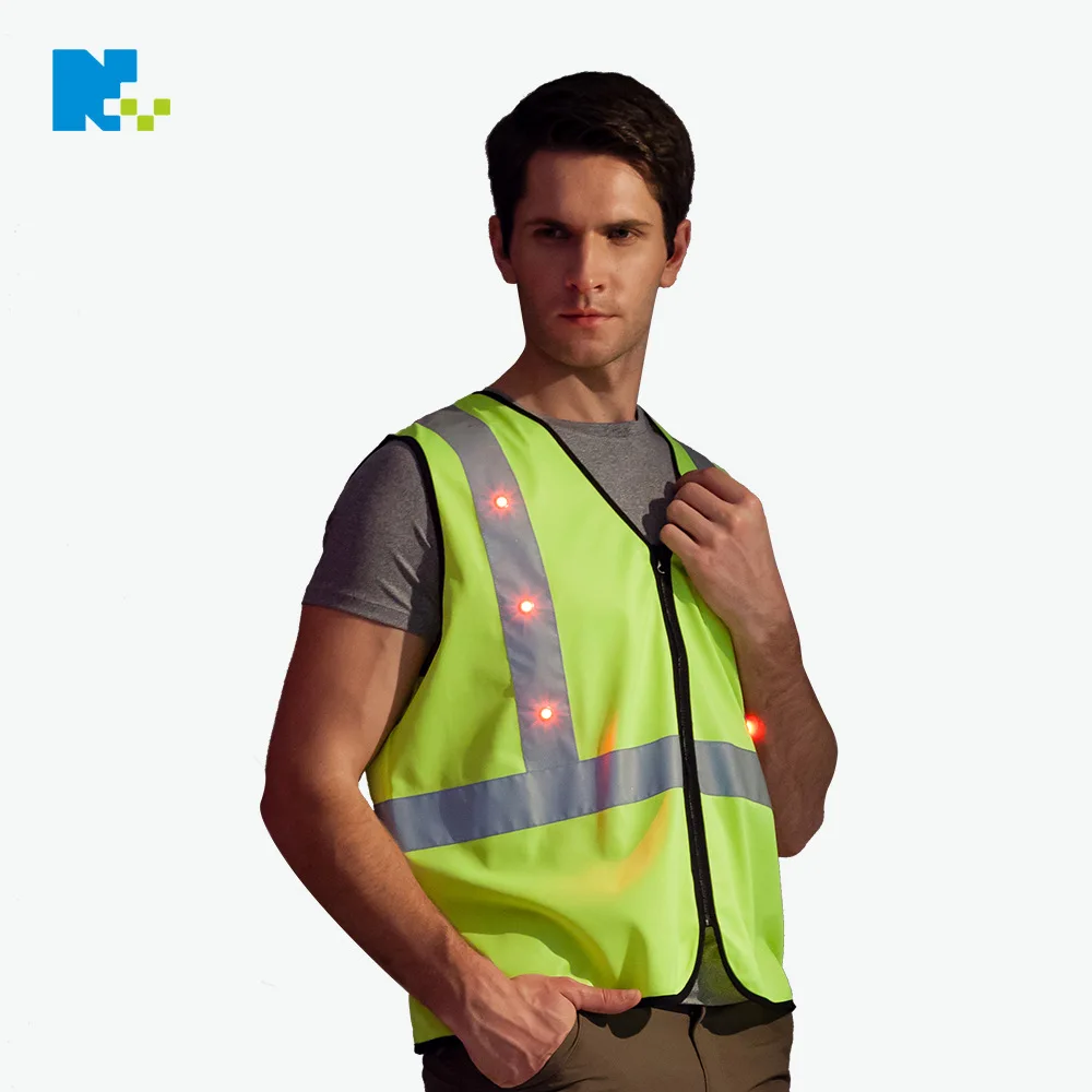 

LED Outdoor Reflective Vest Waistcoat Manufacturers LED Shining Double Warning Traffic Safe Reflective Waistcoat