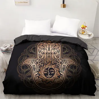

Bedding Set Custom Design 3D Printed Duvet Cover Quilt Comforter Blanket Case Covers 230x220cm Glod Black Home Textile Palm Eyes