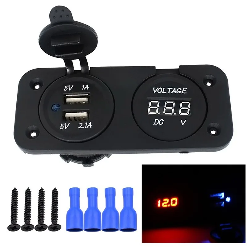 

12V розетка для автомобильного прикуривателя с вольтметром 12-24V Dual USB Power Charger Waterproof Power Socket Car Accessories