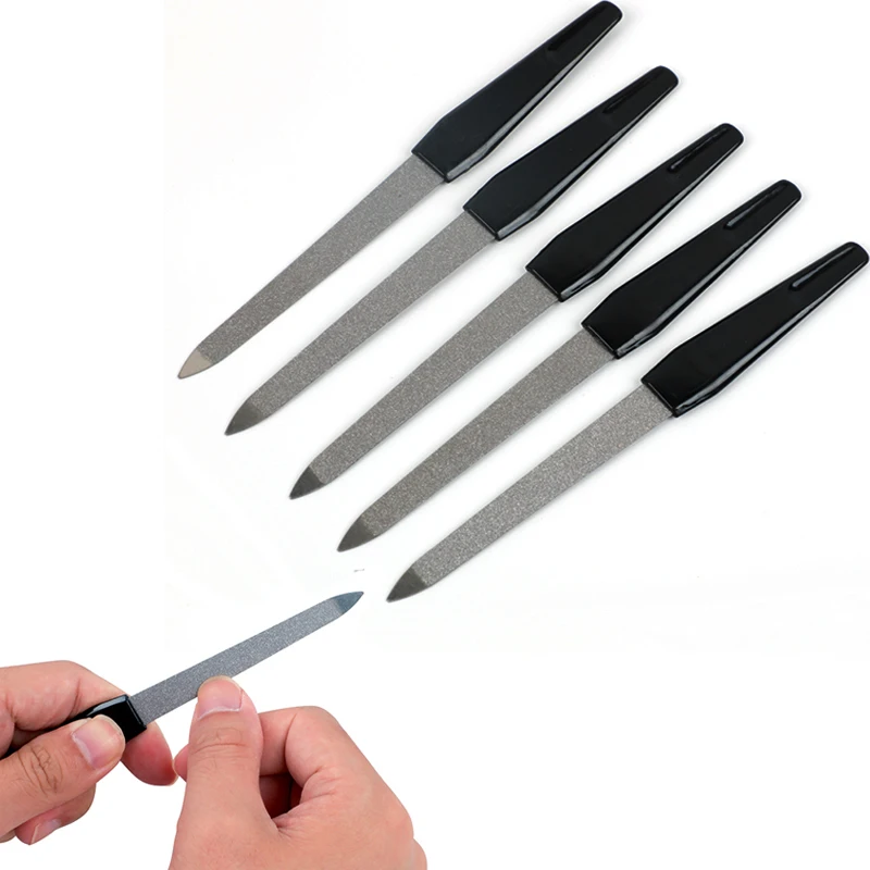 5 шт. металлическая двухсторонняя пилка для ногтей с пластиковой ручкой, легкая пилка для ногтей, сделай сам для УФ-гель-лака, Маникюрный Инструмент