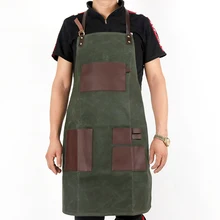 WEEYI Vintage verde encerado lona parrilla Delantales para mujer hombres delantales Unisex para la cocina cocinar hornear barbacoa cafetería tienda delantal de trabajo