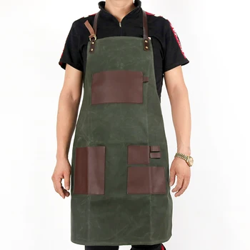 

WEEYI Vintage Green Waxed Canvas Grill Aprons For Woman Men Unisex Aprons For Kitchen Cooking Baking BBQ Coffee Shop Work Apron