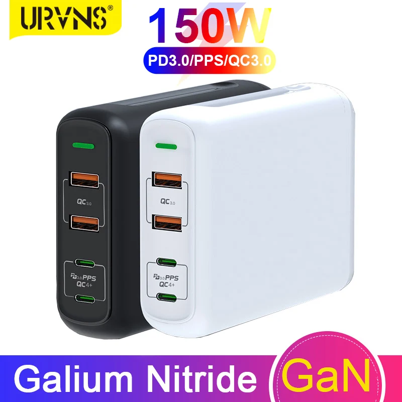 US $60.58 URVNS 150W PD QC 40 30 GaN USB C Charger With Dual Type C 100W PPS Fast Charging Power Adapter For MacBook Pro Lenovo IPhone