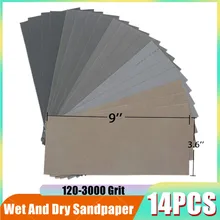 Assortiment de feuilles de papier abrasif, grain 120 3000, 23x9 cm, 14 pièces, papier de verre sec et humide, pour le ponçage des meubles automobiles