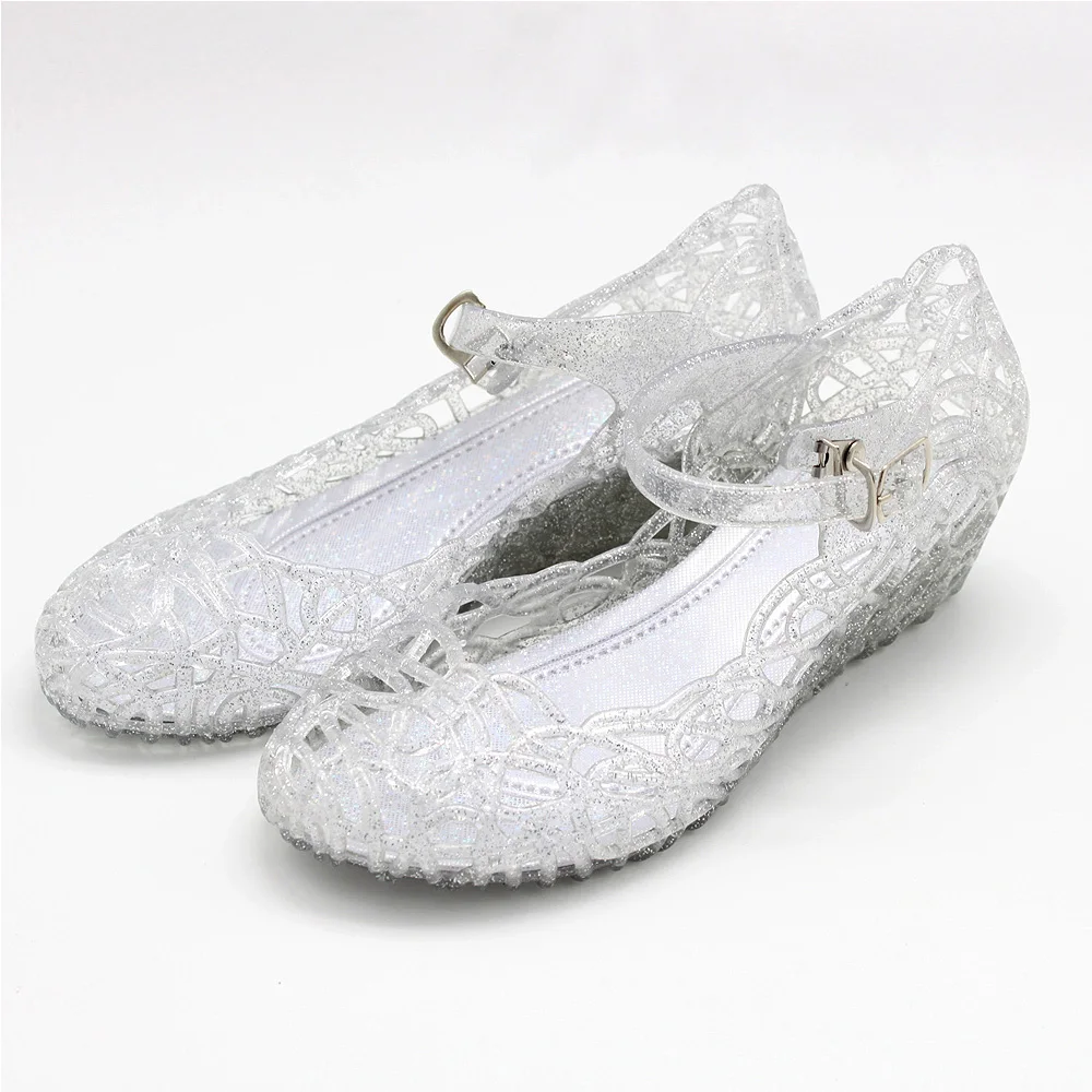 Детская обувь принцессы Эльзы для маленьких девочек; обувь из ПВХ с кристаллами в стиле рок; chaussure talon fille; сандалии для девочек; sandalias - Цвет: Белый