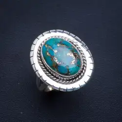 Натуральный бирюзовый ручной уникальный кольцо из стерлингового серебра 925 7 B1028