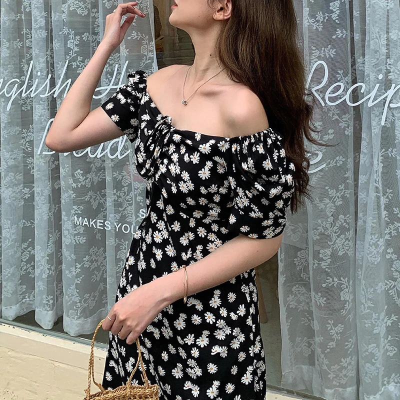 

Summer Women Slim Short Sleeves Dress Sexy Daisy Printed Dress
