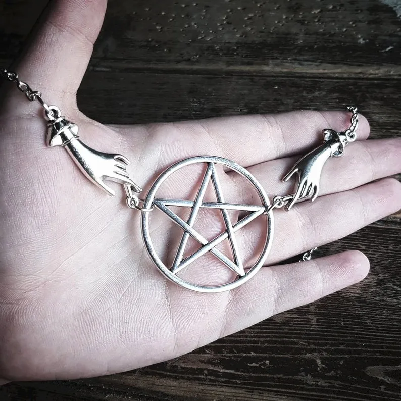 Серебряное языческое ожерелье Alter Inspired пентаграмма длинное ожерелье большой кулон готический Классический оккультный Темный подарок Мужская мода