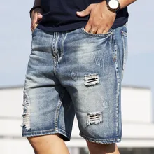 Джинсовые шорты мужские летние новые тертые с дырками старые джинсовые шорты светло-голубые большие размеры пять шорты больше размера s XL-5XL 6XL
