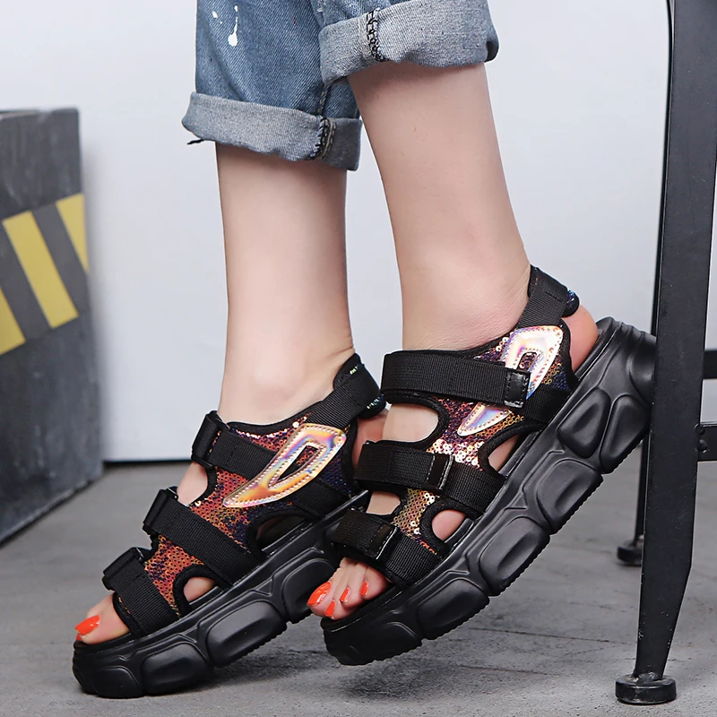 

Vogue Woman Sandals Nice Summer Women Concise Platform Sequins Casual Shoes Woman Fashion Thick Bottom Wedges Sandals