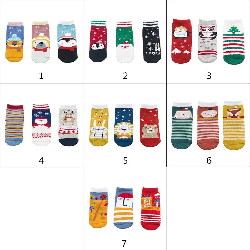 3 пары детских махровых носков для малышей, Рождественские Зимние Чулочные изделия с рисунками животных