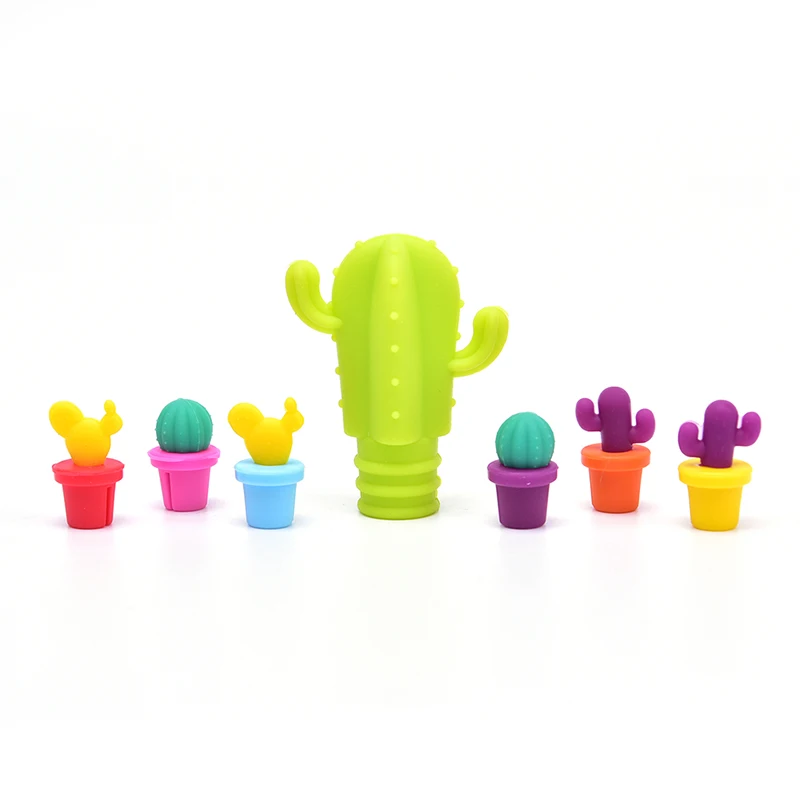 6pc Party Wine Glass Marker Cup Recognizer Drinking Buddy Cactus Drink Charms Silicone Bottle Stopper Cork Plug | Дом и сад