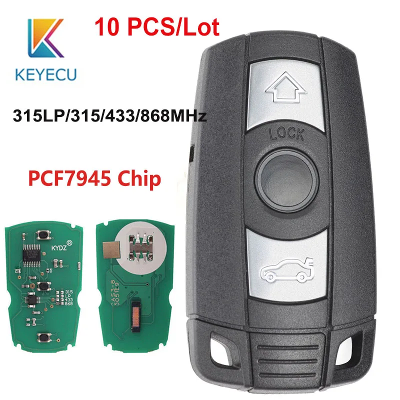 

KEYECU 10PCS Remote Key Fob 3 Button 315LP /315/433/868MHz PCF7945 Chip KYDZ Board CAS3 CAS3+ for BMW 1 3 5 6 7 Series X5 X6 Z4