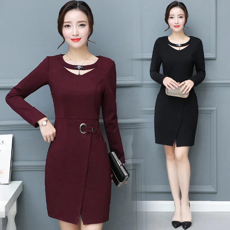 

2017 Autumn Clothing New Style Korean-style Slim Fit Slimming Fashion Mid-length Sheath One-step Skirt Dress Women's Fashion