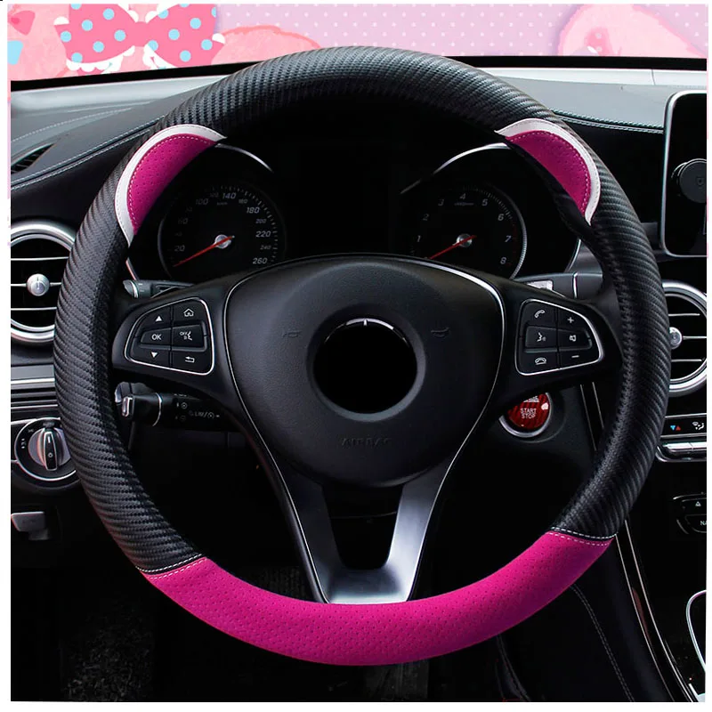 rose red Мультяшный милый для Audi A3 A4 B8 B6 A6 Mercedes Benz W205 W204 Skoda Octavia A5 A7 2 автомобиль ABARTH интерьерный чехол на руль - Название цвета: rose red