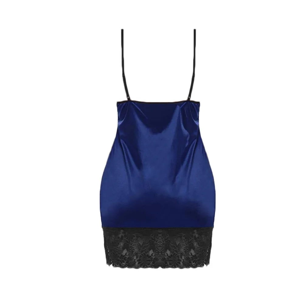Женское ночное платье, ночная рубашка, сексуальное однотонное атласное шелковое белье с v-образным вырезом, кружевное ночное белье, мини-платье Nuisette#2O21