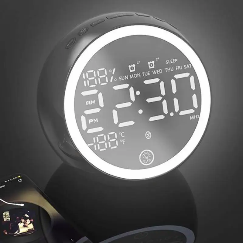 Умные часы-будильник Bluetooth Радио настольный компьютер Динамик ночной Светильник аудио многофункциональные часы