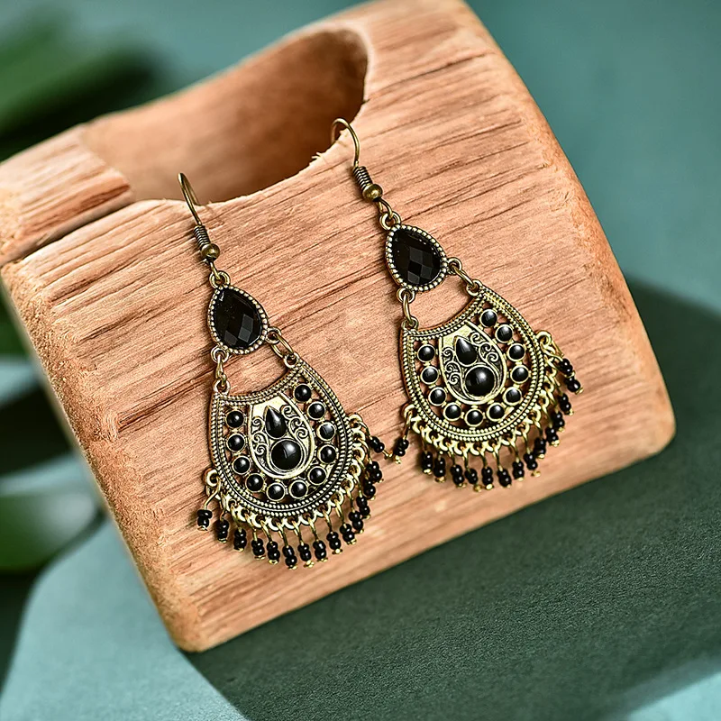 Ethnic Retro Green Beads Tassel Dangle Earrings For Women 2020 Gypsy Jhumka Indian Fashion Jewelry | Украшения и аксессуары