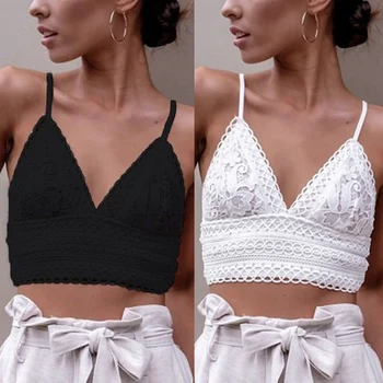 

Summer Women Sexy Camis V-neck Backless Lace Bottoming Short Tube Tops Lace Sling Temperament Bottoming Vest Feme 2020