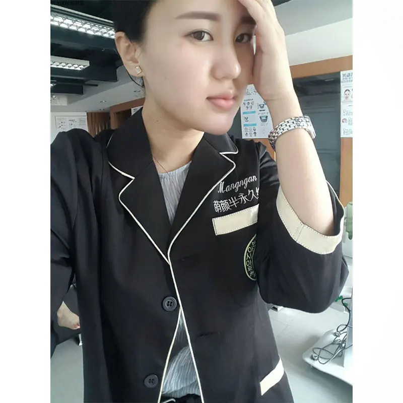 Korean ladies Slim black coat laboratory Robe science lab coat beauty salonSlim Beautician Work clothes Beauty uniforms