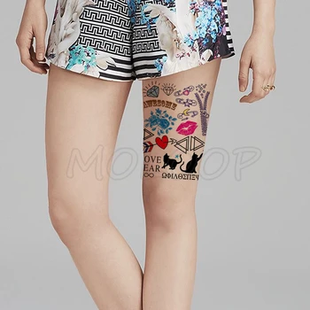

Zipper Diamond Lip Print Letter Tattoos Stickers Women Body Waist Arm Art Tattoos Temporary Girls Butterfly Tatoos Rose Chains