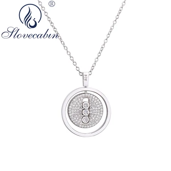 

Slovecabin Authentic 925 Sterling Silver Round Crystal Pendant Link Long Chain Necklace With Clear CZ For Women Fine Jewelry