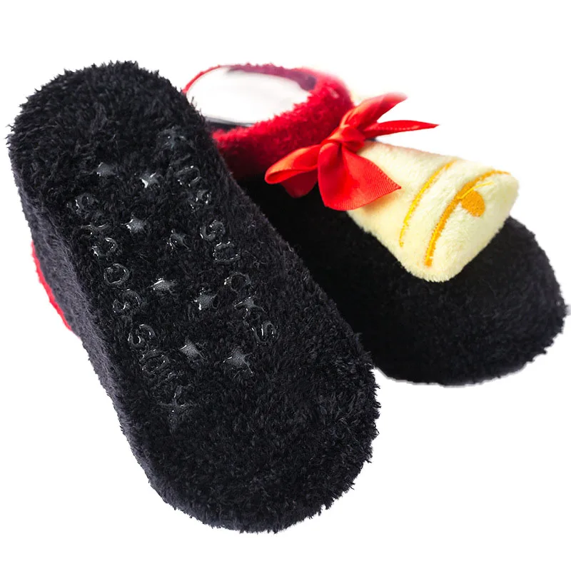 Осень-зима новые рождественские детские носки для новорожденных, с мультипликационным принтом «перья» пряжа Рождественская кремнезема для мальчиков гель для девочек Нескользящие теплые носки - Цвет: Bell