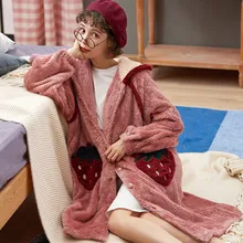 Зимнее платье, халат, пижама для женщин на осень и зиму, утолщенный теплый коралловый халат, длинный фланелевый Халат, зимнее платье