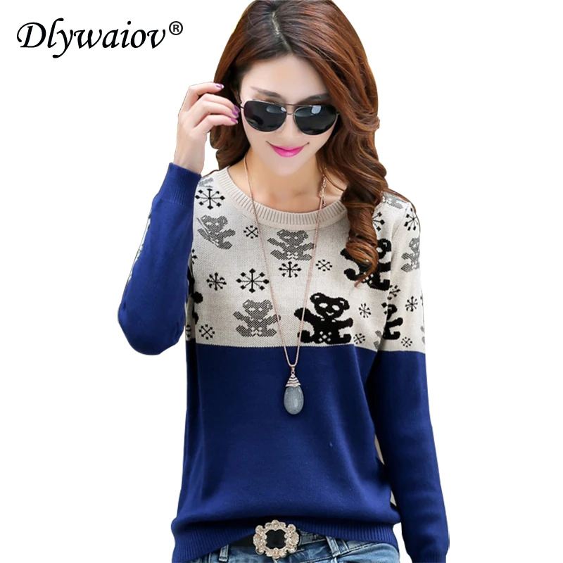 Cartoon Bear sweaters women Long sleeve pullovers sweater 2020 Korean splice Autumn knitted Tops Female Jumper Pull Femme Winter | Женская