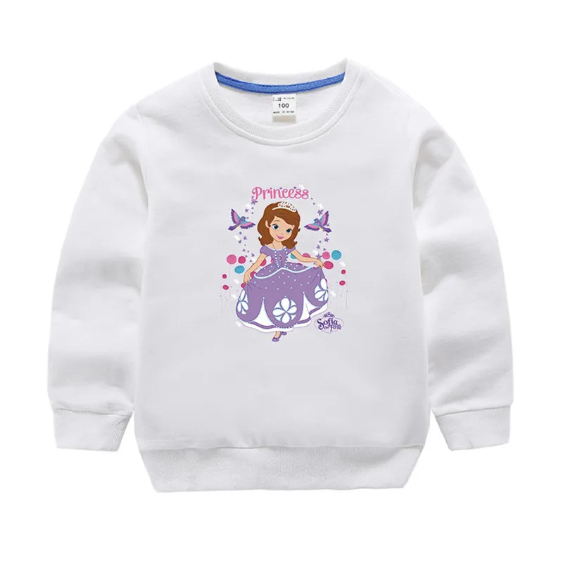 Толстовки с капюшоном для девочек; детская одежда принцессы Софии, Белоснежки; осенние хлопковые топы с длинными рукавами для малышей; детский пуловер - Цвет: White