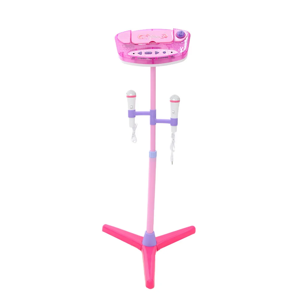 Simulation Excellent Funny Kids Micophone Karaoke Machine Adjustable Height Stands and 2 Microphones Sing Play Toy