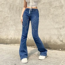 Flared Jeans Women Low Waist Denim Trousers Bootcut Stretch Pants Embroidered Pattern Sexy Woman Clothing Slim Fit Casual 2021 Flared Jeans Women Low Waist Denim Trousers Bootcut Stretch Pants Embroidered Pattern Sexy Woman Clothing Slim Fit Casual 2021