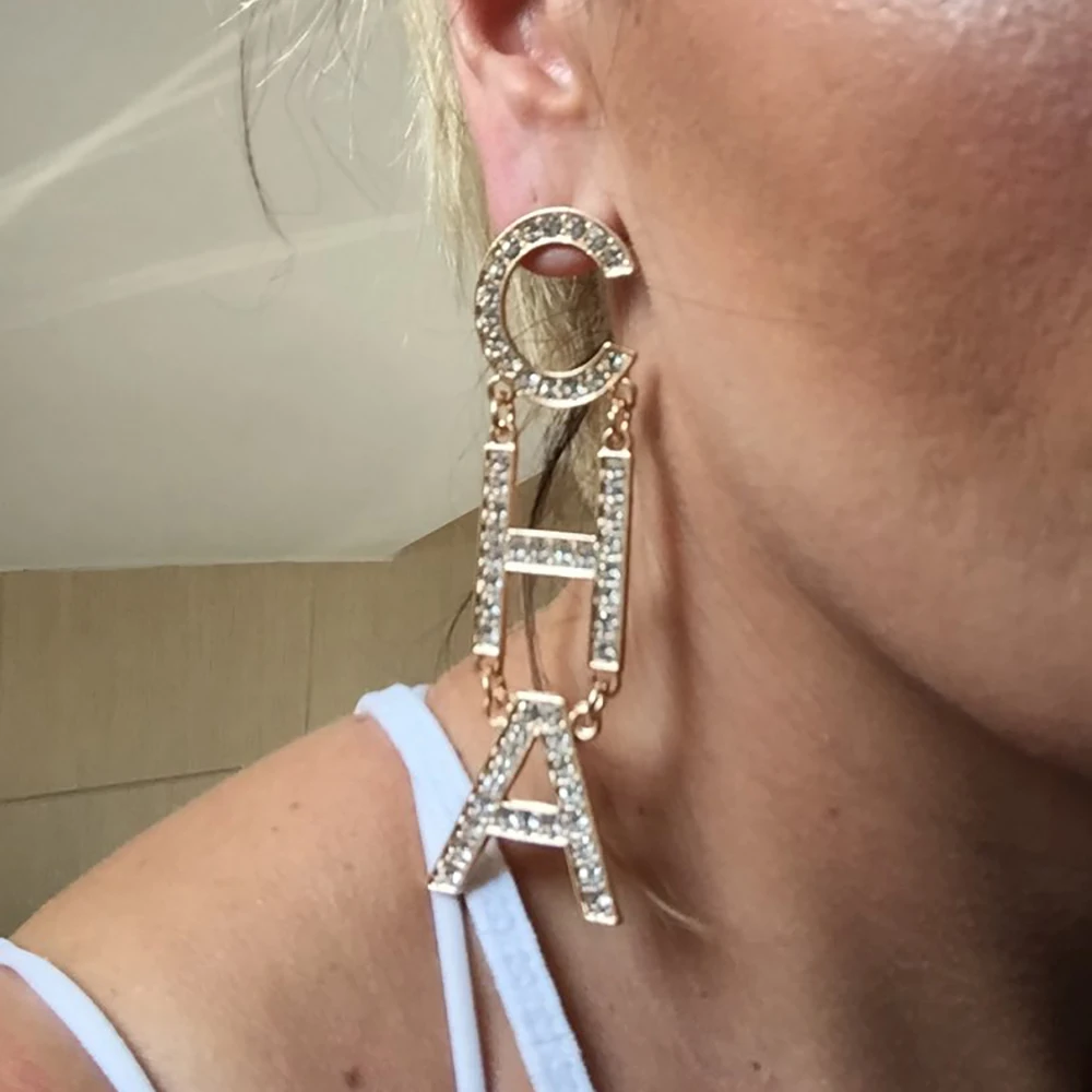 

Korean style minimalist generous luxury cc women earrings aretes crystal gold silver female jewelry wholesale bijuterias