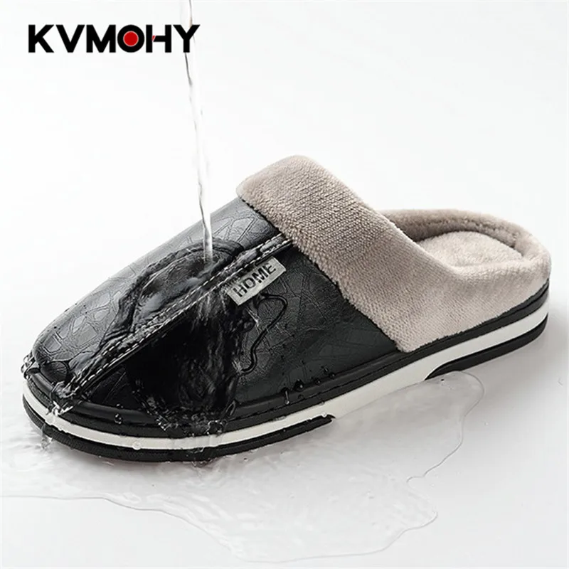 Обувь мужские кожаные домашние тапочки для мужчин; Зимние теплые плюшевые тапочки; комнатные шлепанцы унисекс; мужская домашняя обувь