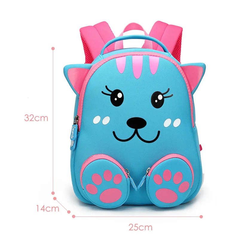 Blue Cat Розовый 3D единорог школьные рюкзаки для девочек детский сад детские школьные рюкзаки с ручкой милые животные школьный рюкзак - Цвет: Blue Cat