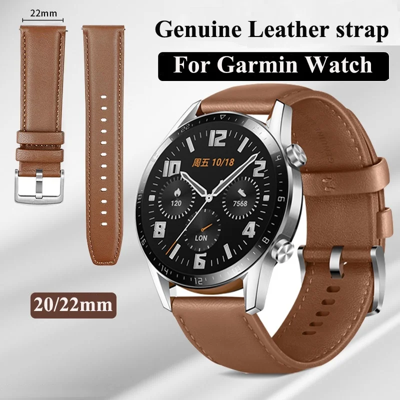 

Quick Release Leather Strap for Garmin Forerunner 245 Music/645/Vivoactive 3/Venu/Venu SQ/fenix Chrono Watchband 20 22mm