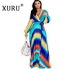 XURU vestido de chifón estampado playa vestido de talla grande S-5XL de manga larga de mujer cuello en V casual vestido suelto ► Foto 2/6