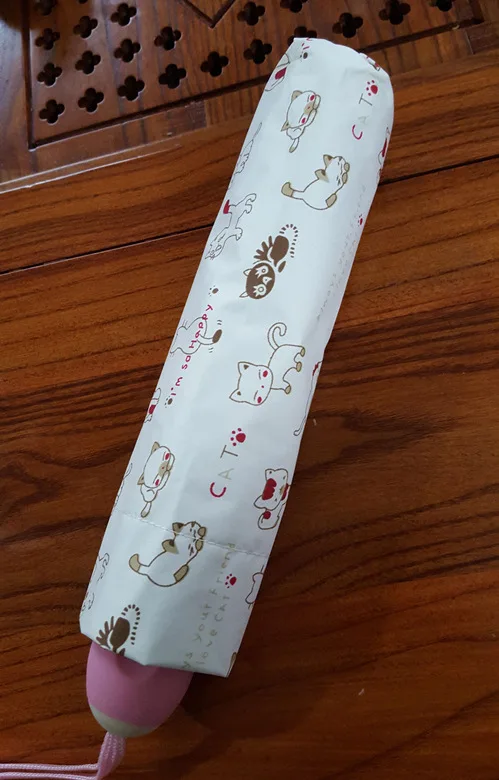 

Currently Available Off-white Vinyl Kitten Self-opening Umbrella Folding Umbrella Parasol UV-Protection Three Fold Umbrella