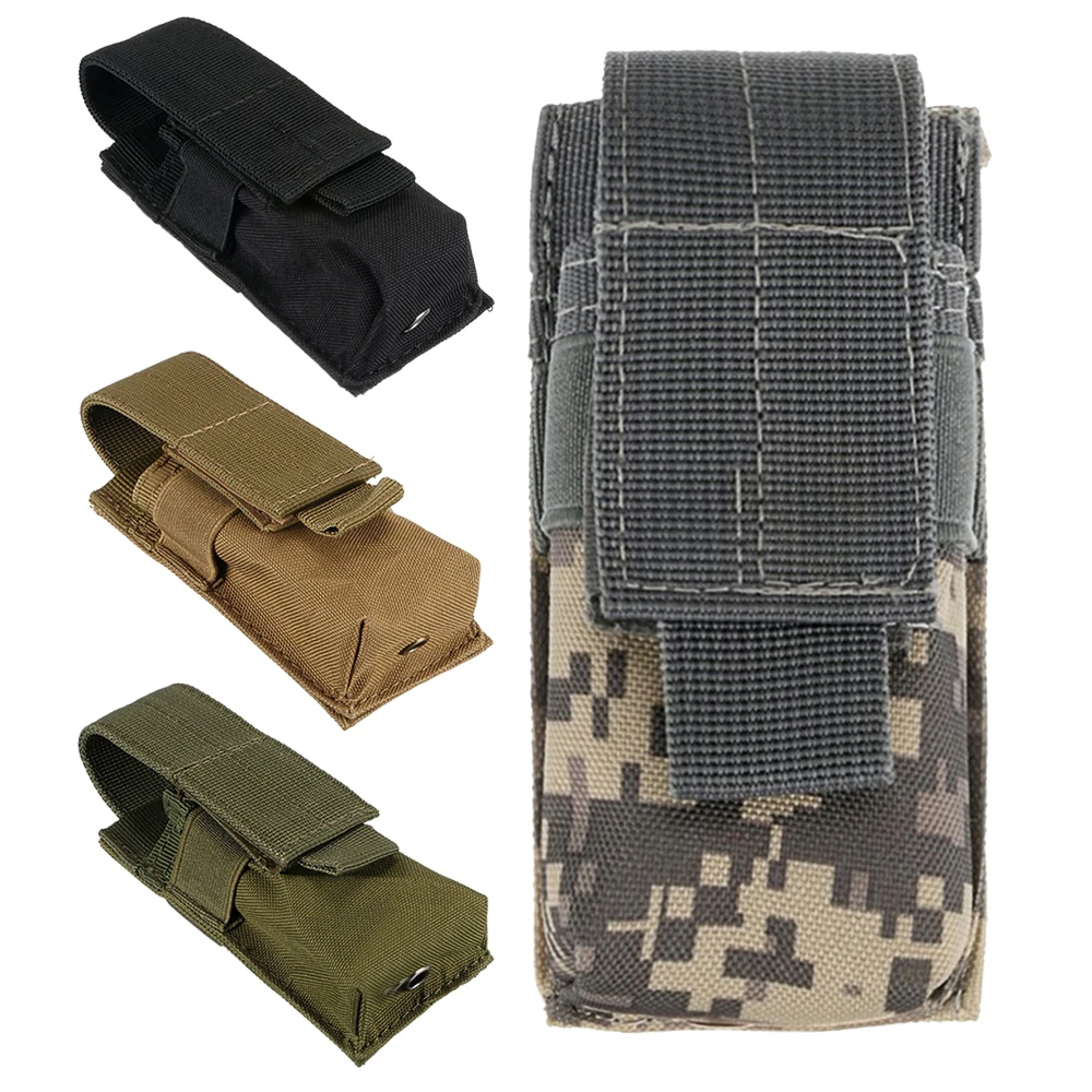 Tactical Flashlight Nylon Pouch Holster Molle Single Pistol Mag Clip Bags 