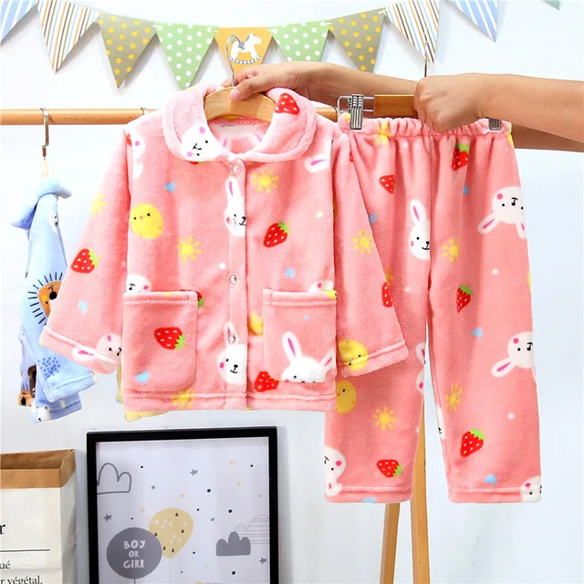 Winter homewear for baby girls boys Coral fleece cute Princess hot sale pyjamas 2-11T kids sleepingwear children bottoming shirt children's sleepwear Sleepwear & Robes