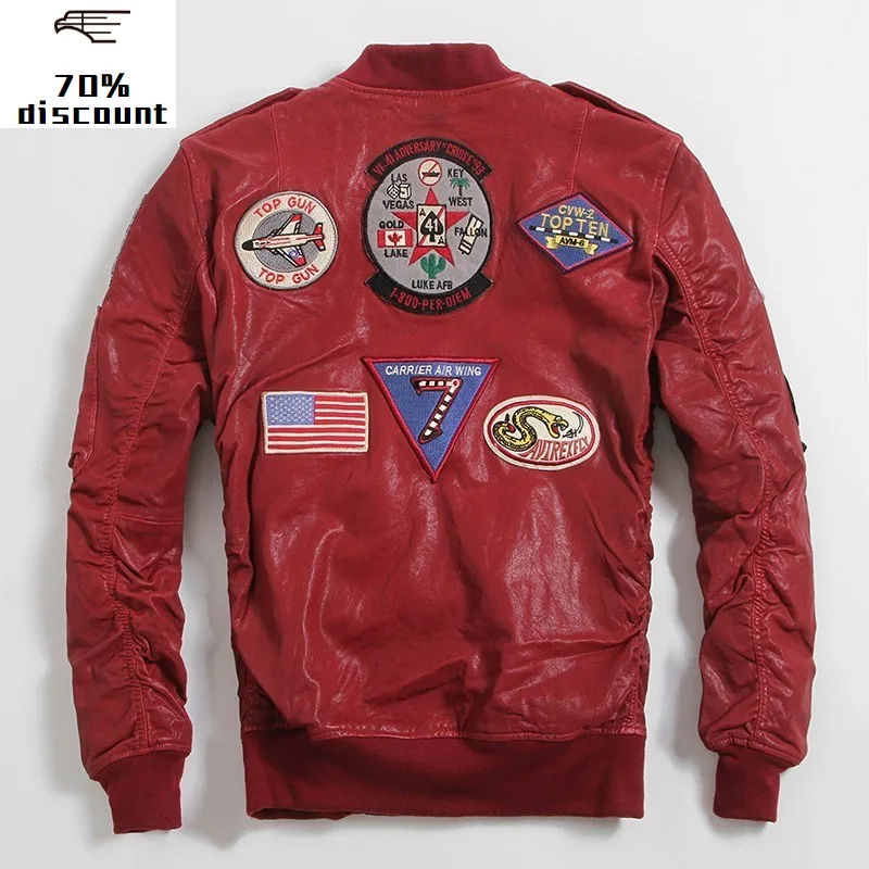 

2020 Red Men Genuine Pilot Leather Jacket Plus Size XXXXXXL Slim Fit Sheepskin Short Military Flight Leather Coat FREE SHIPPING