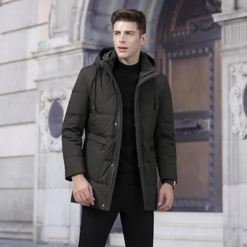 

Men's Clothing 2019 Winter New Down Jacket Fashion Casual Slim Hooded Thick Warm White Duck feather Down coat men Long Coat Male