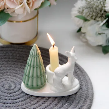 

Nordic ins ceramic Christmas tree animal deer long pole candle holder figurines desktop decoration crafts wedding ornaments