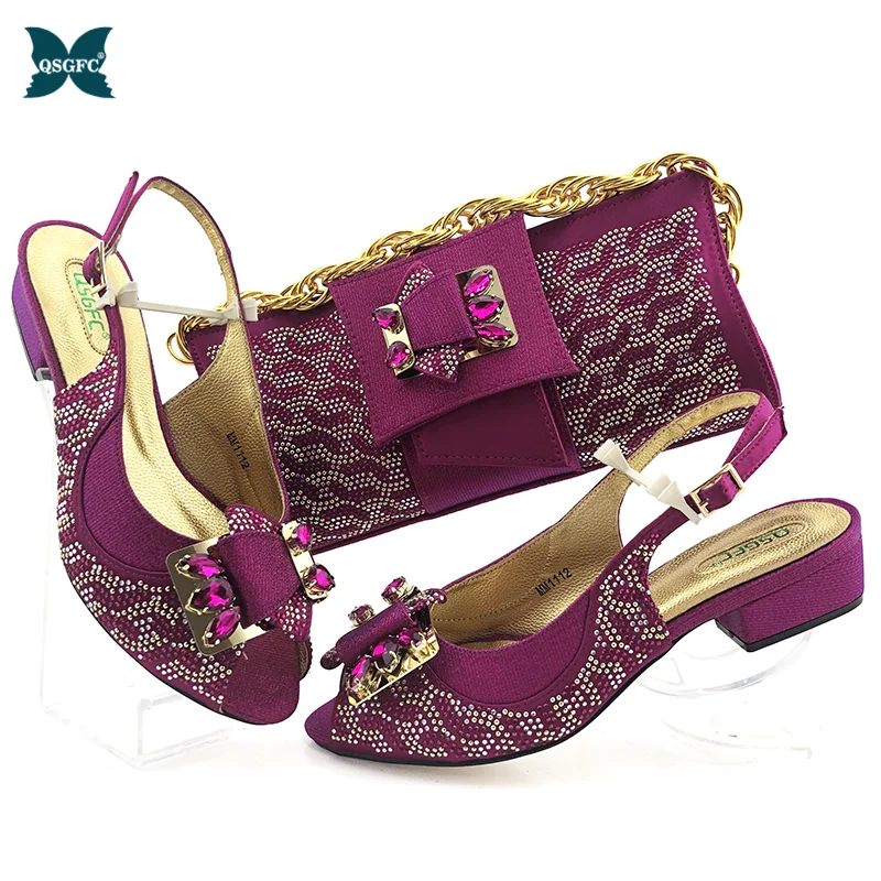 

2020 Latest African Magenta Color Shoes and Bag Set for Party Italian design Women Nigerian Shoes and Matching Bags for Wedding