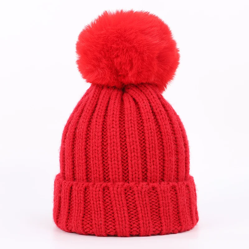Новые детские вязаные шапочки с помпоном, шапка, шарф, комплект из 2 предметов, зимние мягкие шарфы с капюшоном для мальчиков и девочек, однотонная детская шапка - Цвет: Red 2