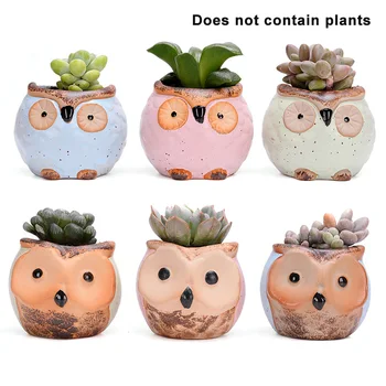

6PCS Owl Succulent Thumb Flower Pot Macaron Kiln Variable Flow Glaze Retro Ceramic Animal Ornaments Decoration Supplies FP8