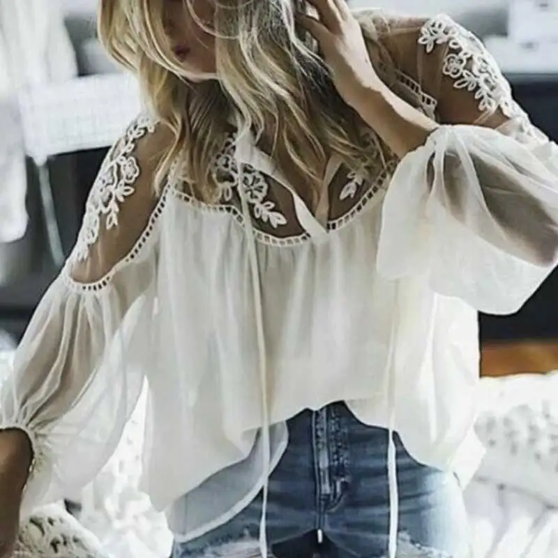White chiffon flowy blouse Clearance