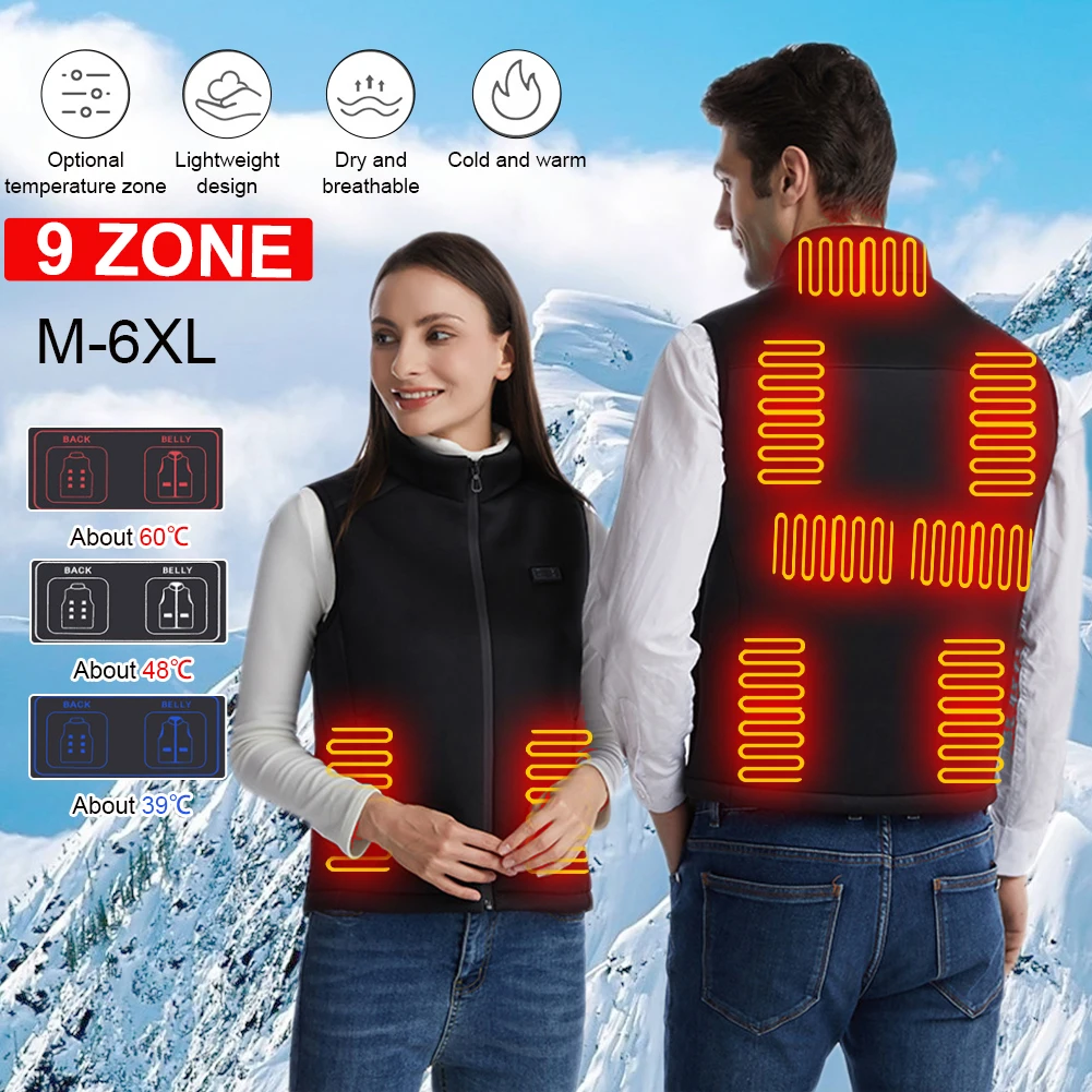 9 Areas Heated Vest Dual Control 3 Temperature Setting Electric Winter
