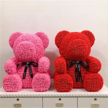 

Drop Shipping Large 70cm PE Rose Bear Artificial Flower Wedding Birthday Decoration Valentine's Day Romantic Gift Flower Bears