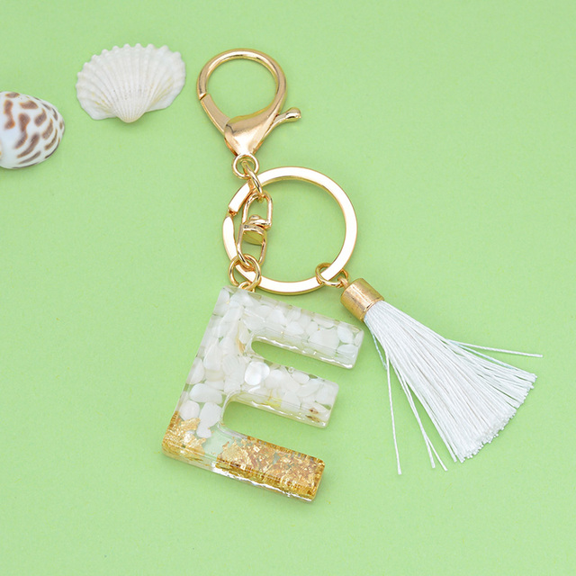 Gold Tassel Alphabet Keychain English Letter Keyring Glitter Gradient Resin Gold Leaf Crafts Car Mirror Handbag Charms